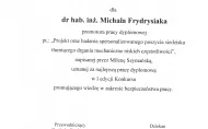 List gratulacyjny Michała Frydrysiaka promotora pracy dyplomowej